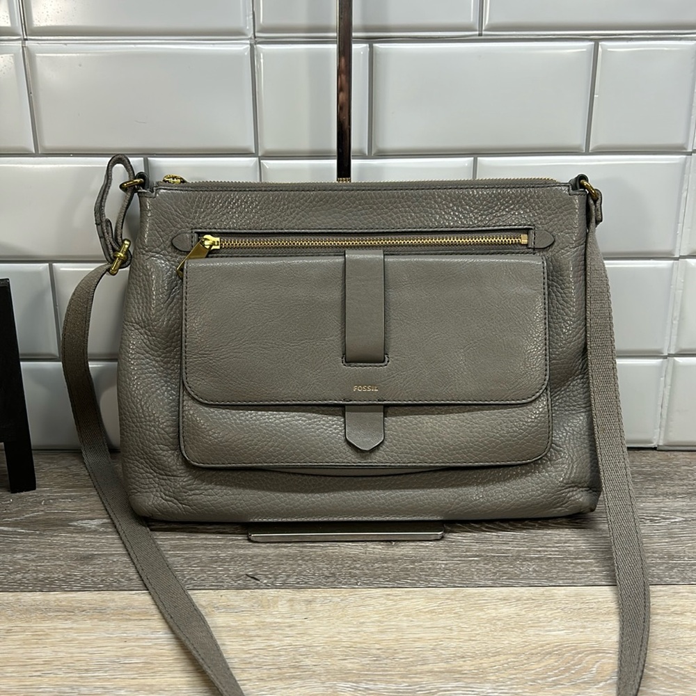 Fossil Gray Crossbody Bag with Adjustable Strap